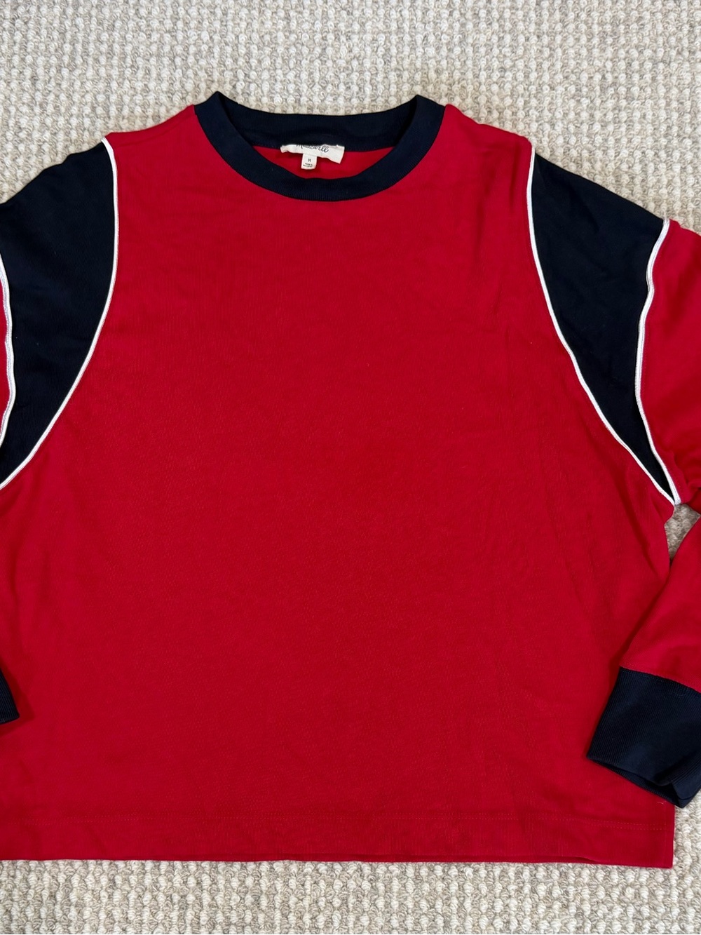Madewell Crew Neck Cotton Raglan Pullover Top Women’s M Red/Navy Colorblock NEW